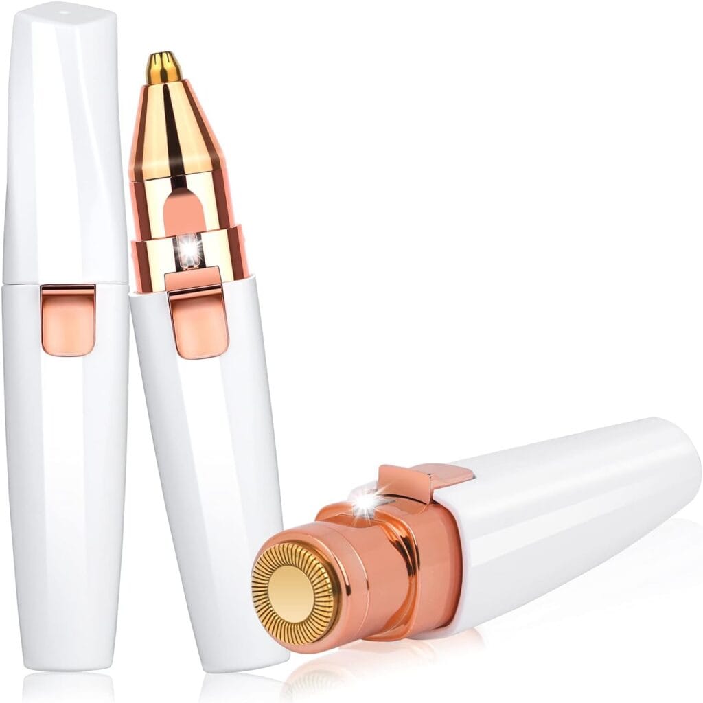 URAQT Depiladora Facial Mujer, Eléctrica Depiladora Cejas Portátil, 2 en 1 Rasuradora Mujer USB Recargable con Cabezal de Repuesto y Luz LED, Afeitadora Sin Dolor para Cara Nariz Labio