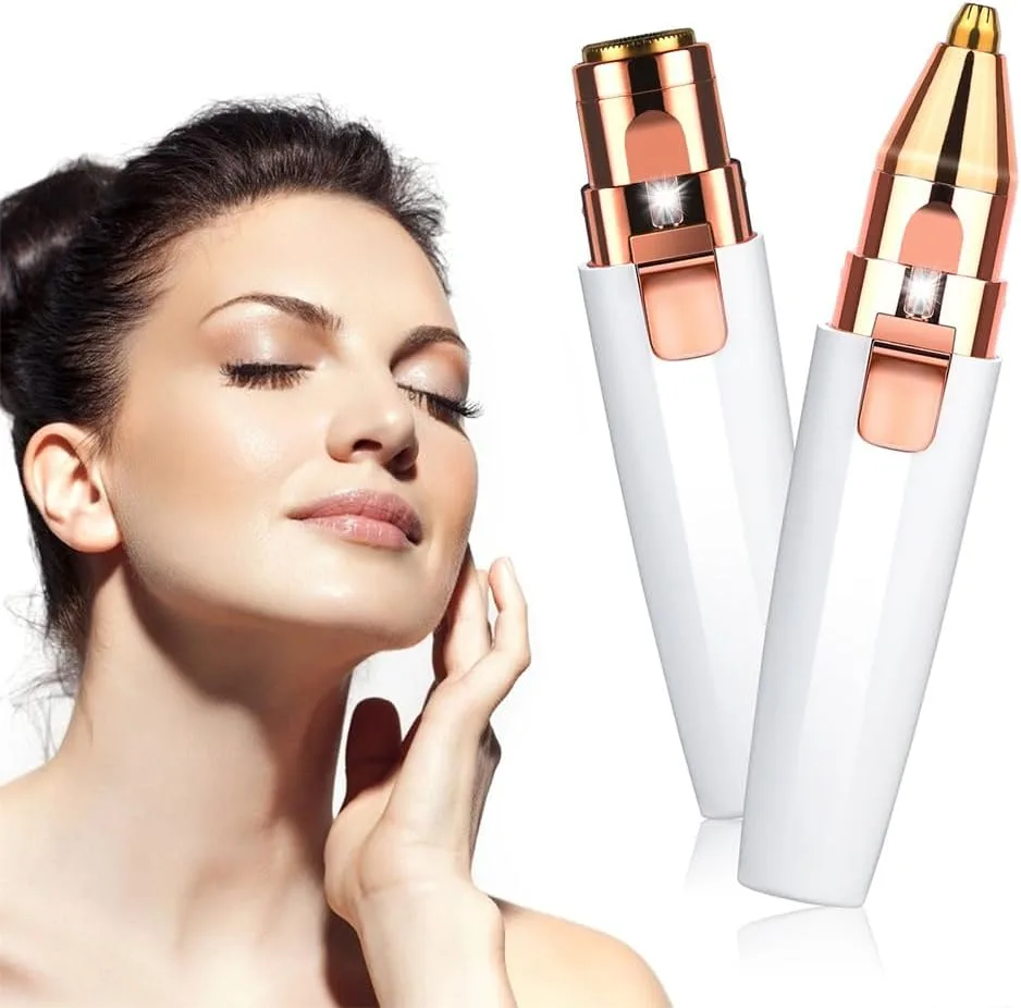 URAQT Depiladora Facial Mujer, Eléctrica Depiladora Cejas Portátil, 2 en 1 Rasuradora Mujer USB Recargable con Cabezal de Repuesto y Luz LED, Afeitadora Sin Dolor para Cara Nariz Labio